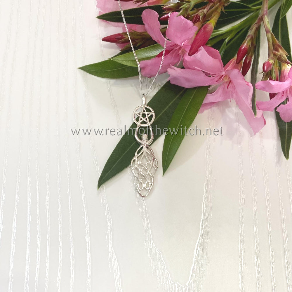 Sterling Silver Celtic Knot Goddess Pentacle Necklace