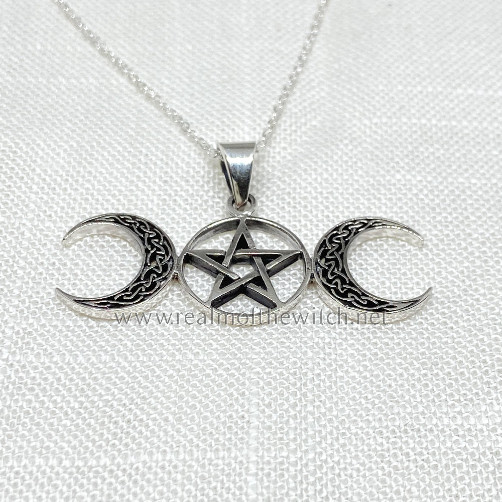 Sterling Silver Celtic Triple Moon Necklace