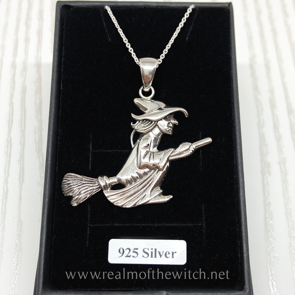 Sterling Silver Flying Witch Necklace XL
