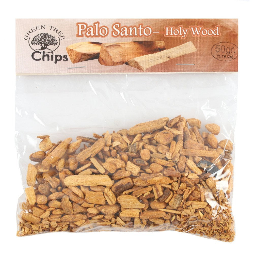 This pack contains 50g of thick Palo Santo wood chips. Palo Santo (Holy Wood) is the Spanish name for the Bursera graveolens tree that is native to Mexico and South America. The tree is widely used for folk medicine and is is claimed that when burned it helps to cleanse bad energies and bring good luck. The unique essential oil composition of the tree gives a lovely scent when burnt.   Sustainably sourced