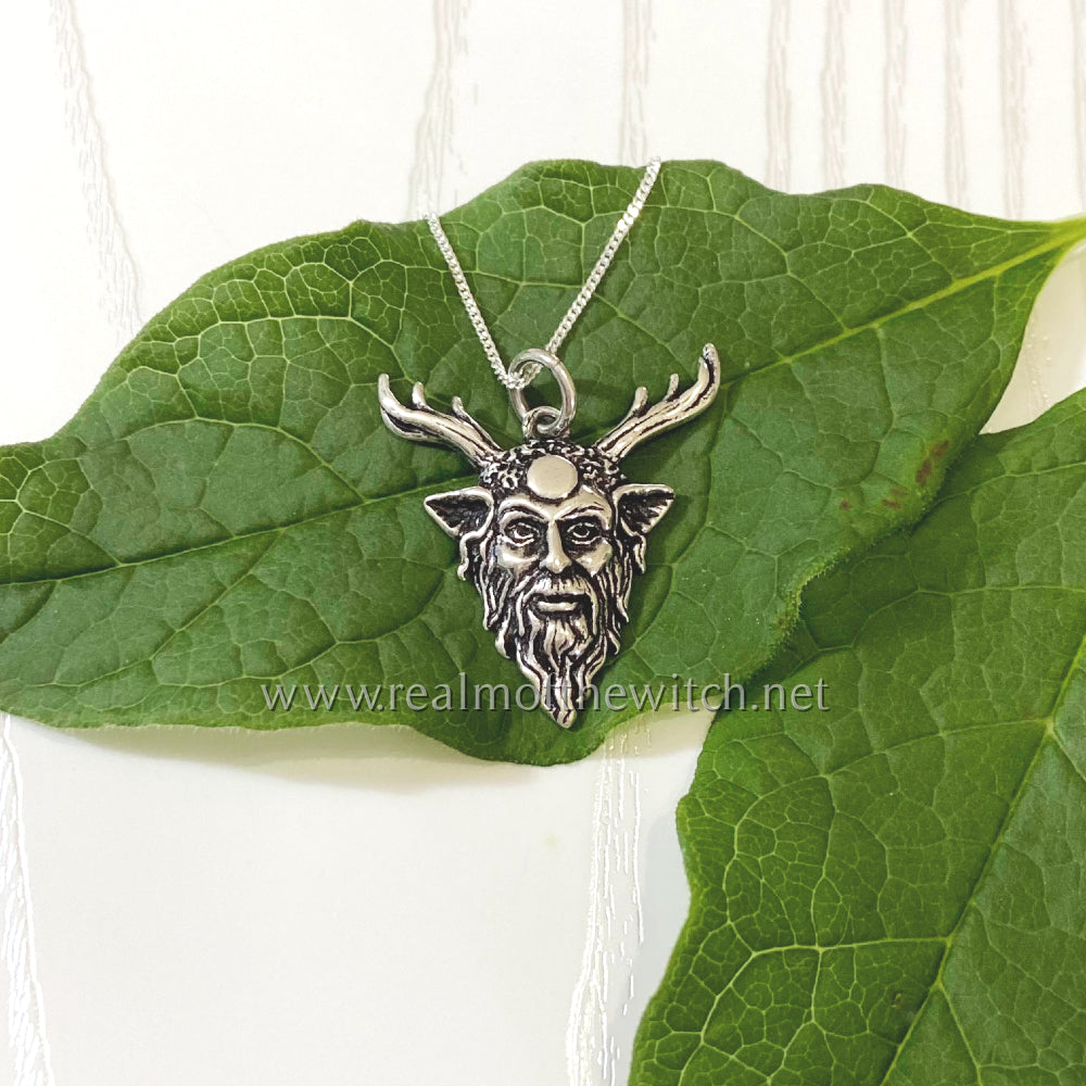 'Cernunnos,' a Celtic God found in mythology means "horned one" and is the God of nature, the forest, fertility, life, animals, wealth, and the underworld. He is also known in other pagan cultures as Pan (Greek) or Faunus (Roman), among others. This exceptional unisex pendant measures approx 32mm long x 30mm wide. All pendants come supplied on an 20" Sterling Silver Curb Chain and are gift boxed.