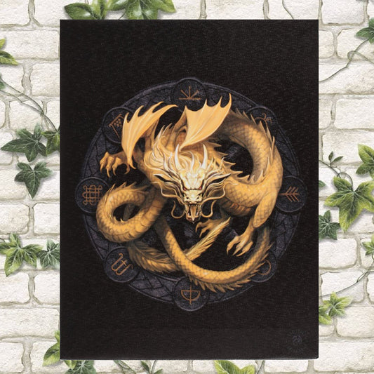 25cm x 19cm canvas wall plaque featuring a high quality, full colour print of the Imbolc dragon artwork by fantasy artist Anne Stokes. Part of the Dragons of the Sabbats art series
