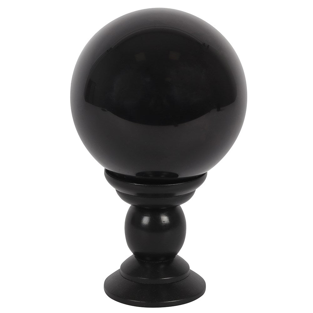 Large Black Glass Crystal Ball on Stand