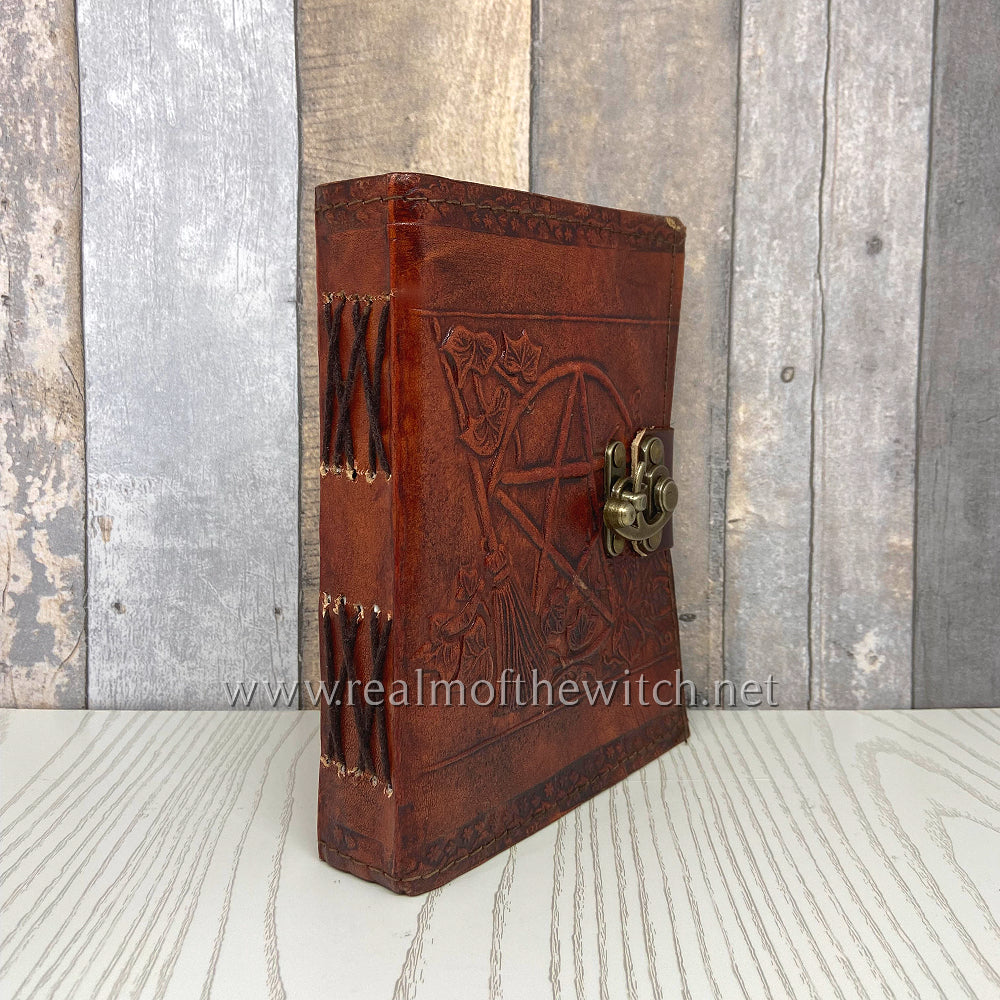 Leather Embossed Book of Shadows/Grimoire Pentacle & Broomstick