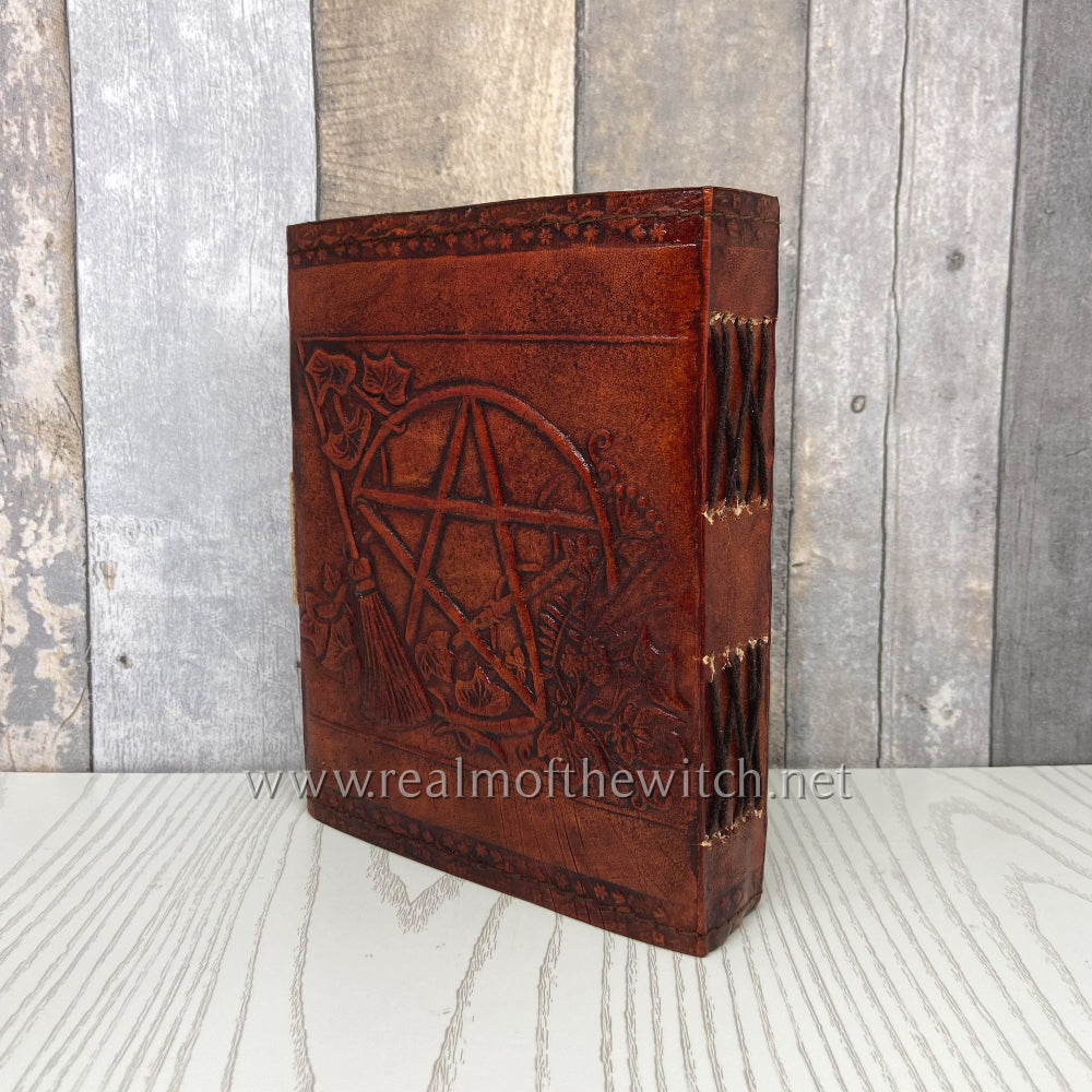 Leather Embossed Book of Shadows/Grimoire Pentacle & Broomstick