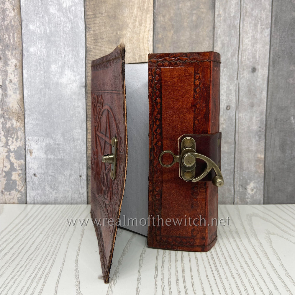 Leather Embossed Book of Shadows/Grimoire Pentacle & Broomstick