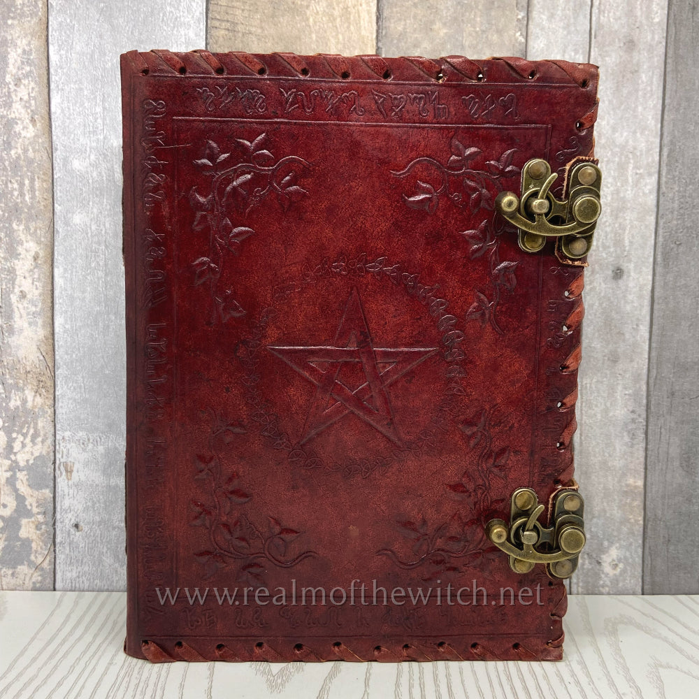 Bound in brown leather, the book comes with two metal clasps, keeping it from falling open unexpectedly. The cover is embossed with a pentagram in the centre, surrounded by a circle of Celtic triquetra patterns. Ivy adorns the corners, and the whole thing is surrounded by mystical runes. Inside, high-quality plain paper gives you the freedom to record your magic and dreams unimpeded. RRP 49.99