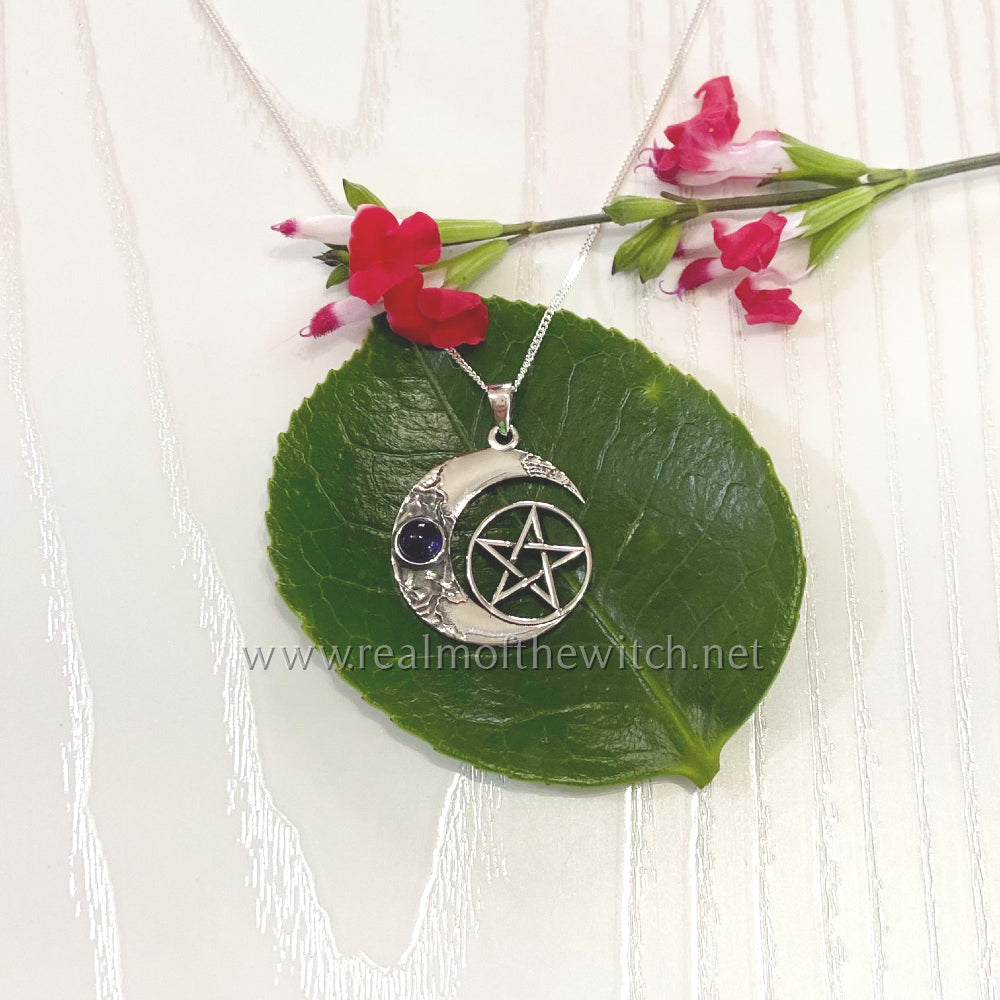 Sterling Silver Moon & Pentacle with Amethyst Necklace