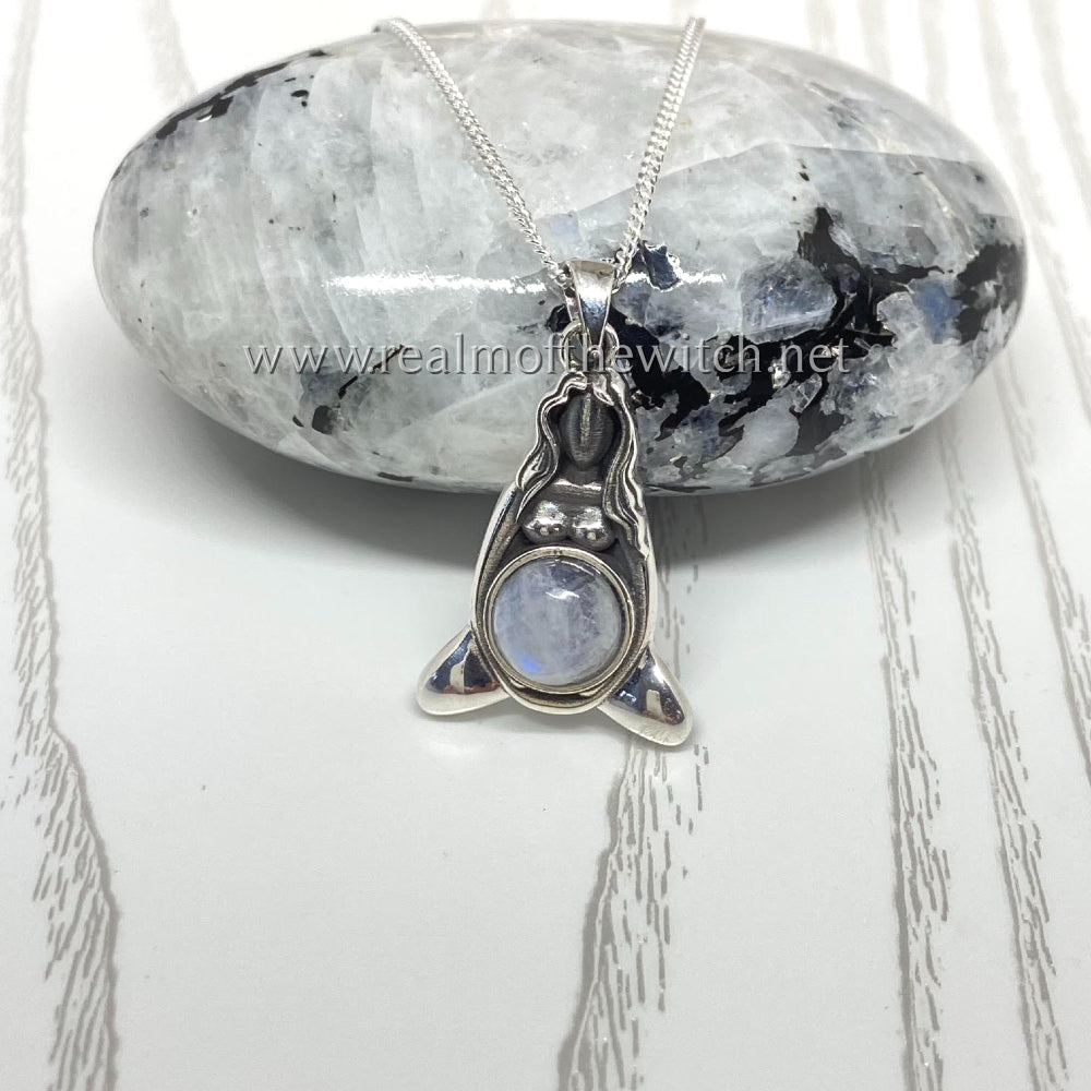 Sterling Silver Mother Earth Necklace with Rainbow Moonstone
