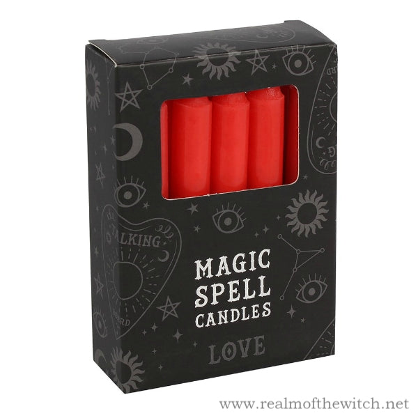 Pack of 12 red spell candles for use with rituals to attract love, sex and vitality. Candle magic is one of the simplest forms of spell casting in which the caster decides on a goal, visualises the end result and focuses intent or will to manifest that result.