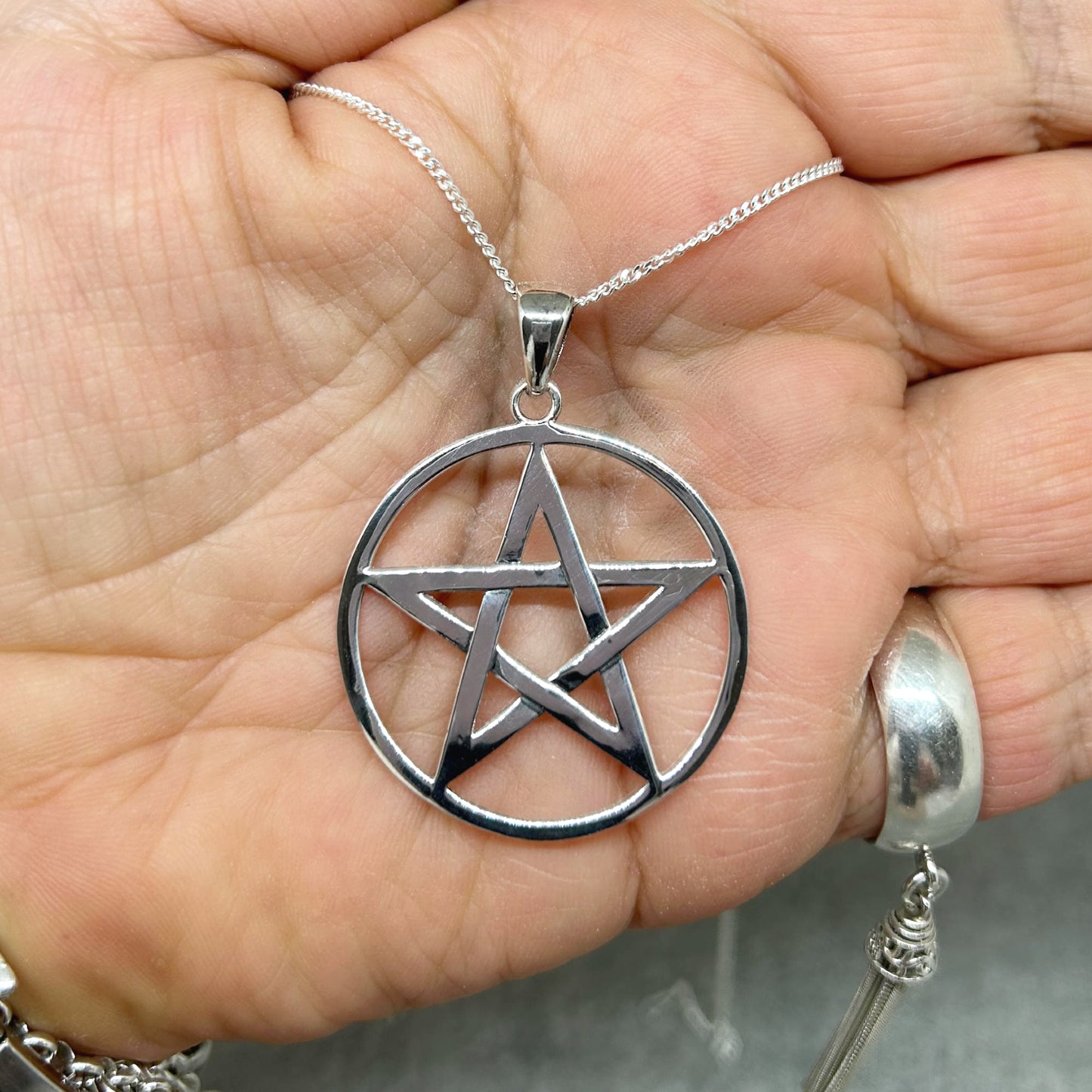 Sterling Silver Pentacle Necklace XL