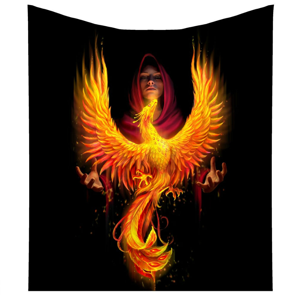 From world-renowned Gothic and Fantasy artist Anne Stokes, comes this enchanting throw. This throw is soft to the touch and perfect for those cold winter nights! Within the darkness, a red-cloaked enchantress summons the spirit of the Phoenix with her outstretched hands. 