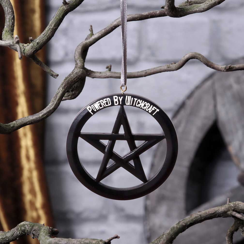 Featuring the words 'Powered by Witchcraft' at the top outer half of the pentacle, written in silver. Cast in the finest resin before being expertly hand-painted this Witchy hanging decoration is a must-have. Size 7cm