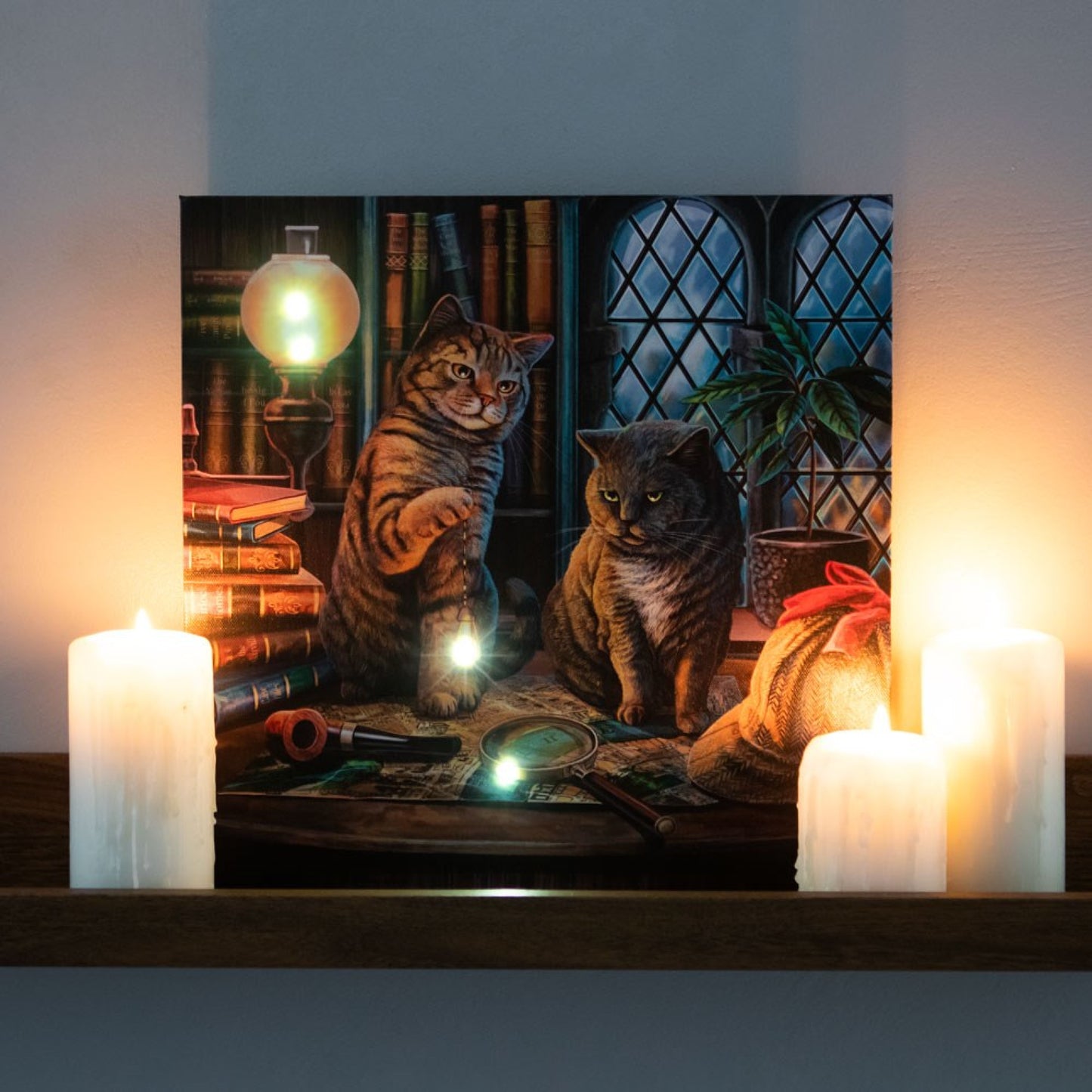 Purrlock Holmes Light Up Canvas Plaque by Lisa Parker