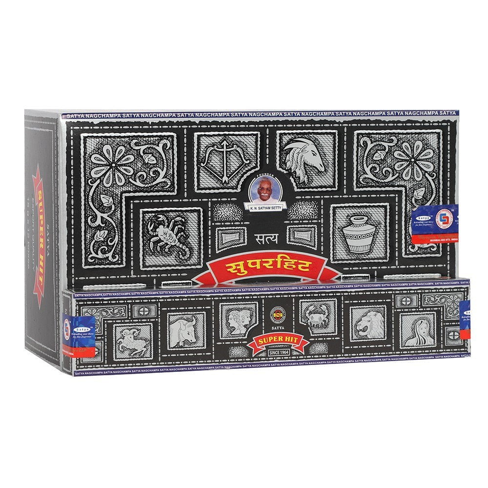 Along with Nag Champa, Super Hit is one of the most popular Satya fragrances, the scent is slightly sweeter than Nag Champa and it's said to reduce the negative and increase the positive aspects of all zodiac signs. Approx 15 sticks per pack. 