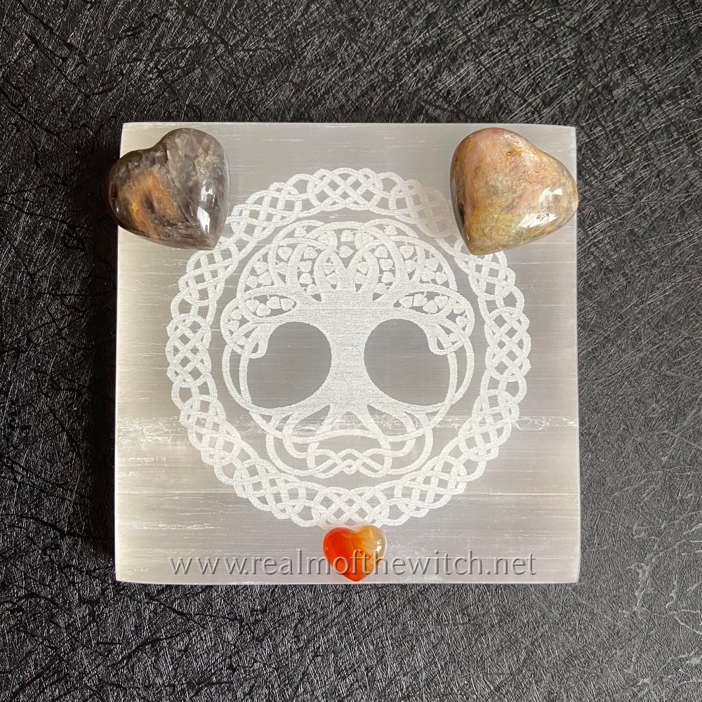 Selenite Engraved Tree of Life Square Charging Plate