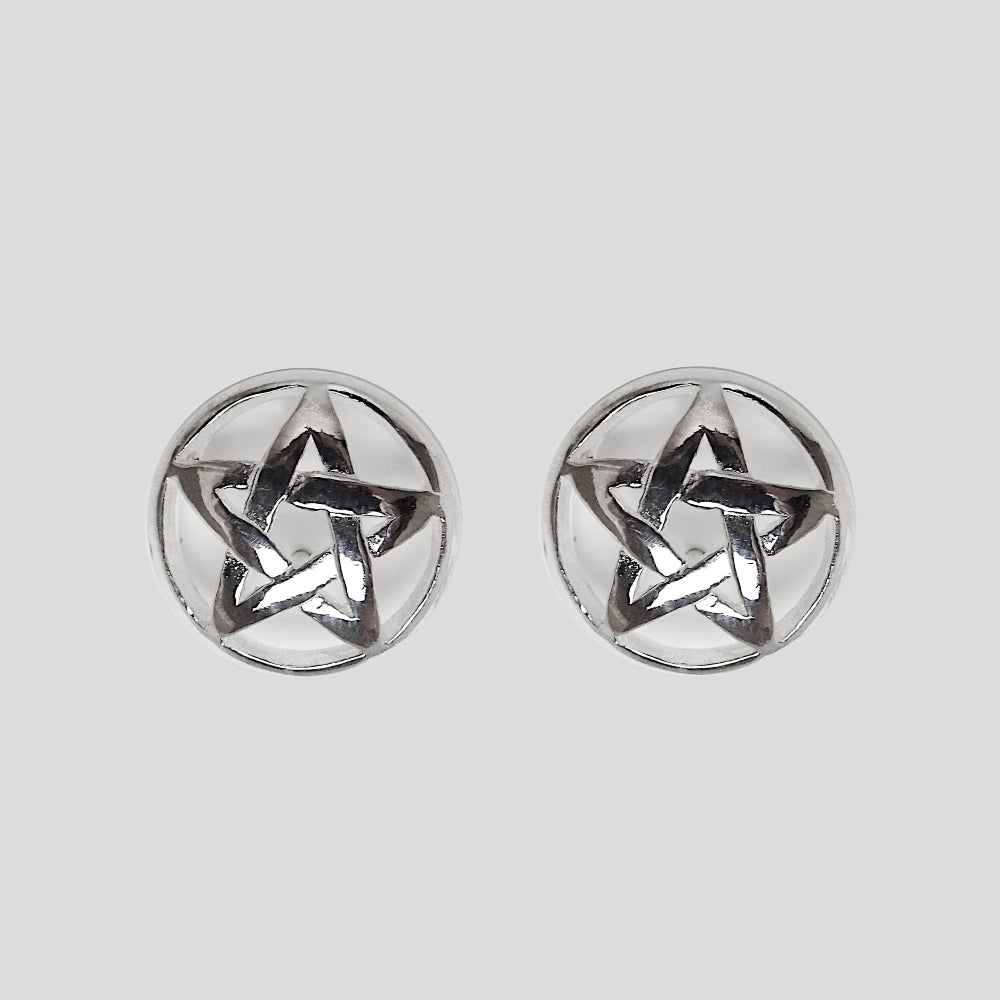 These 925 silver pentacle (a pentagram within a circle) stud post earrings are slightly domed with a high polish. The size of these are 1.1cm in diameter. All jewellery comes gift boxed. 