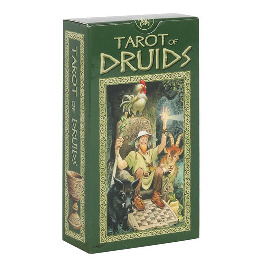 The Tarot of Druids tarot card deck by Antonio Lupatelli includes a 78-card deck and guidebook. Features comical art by Severino Barladi.