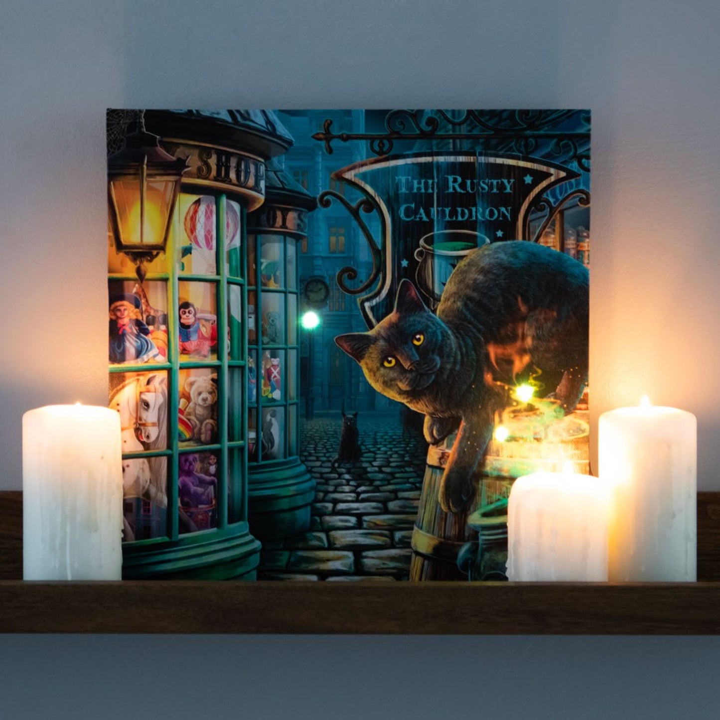 The Rusty Cauldron Light Up Canvas Plaque by Lisa Parker