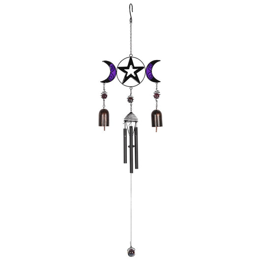 This Triple Moon windchime sounds truly magical thanks to its melodic bells which tinkle when caught in the breeze.  A lovely accessory to brighten up the garden or by an open window in your home.  Materials Polyresin & Metal Dimensions H 42cm x W 17cm x D 4cm