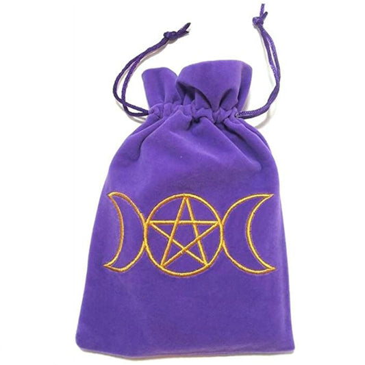 Made from a purple velveteen material with embroidered goddess symbol. Dimensions: H: 19cm x W: 13cm Material: 100% Polyester