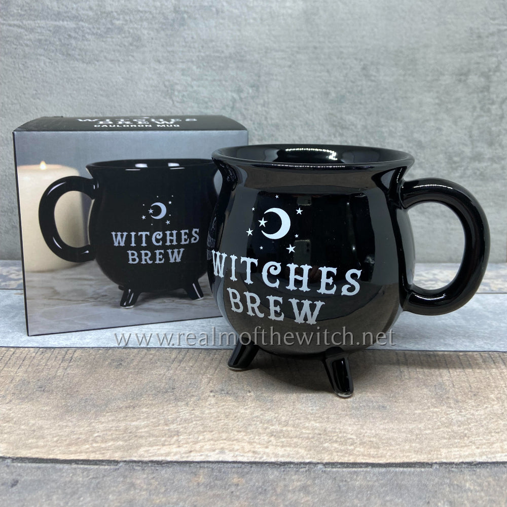 This brilliant black glossy mug is designed to look like a cauldron and features the words 'Witches Brew'. The mug will come in a matching cardboard box. These mugs are part of the popular Black Magic Collection.  Holds 400 ml liquid