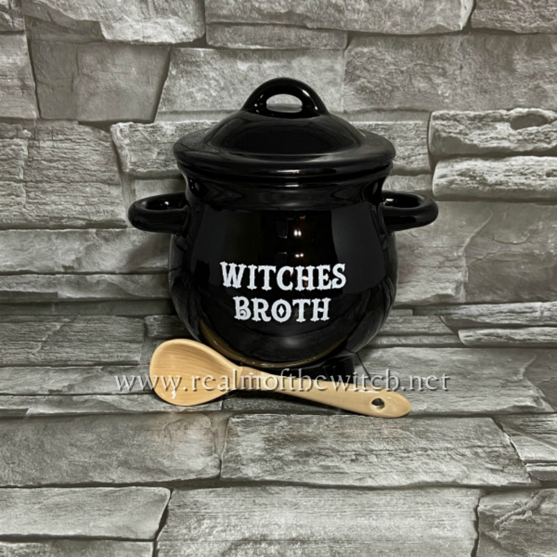Witches Broth Cauldron Soup Bowl with Broomstick Spoon