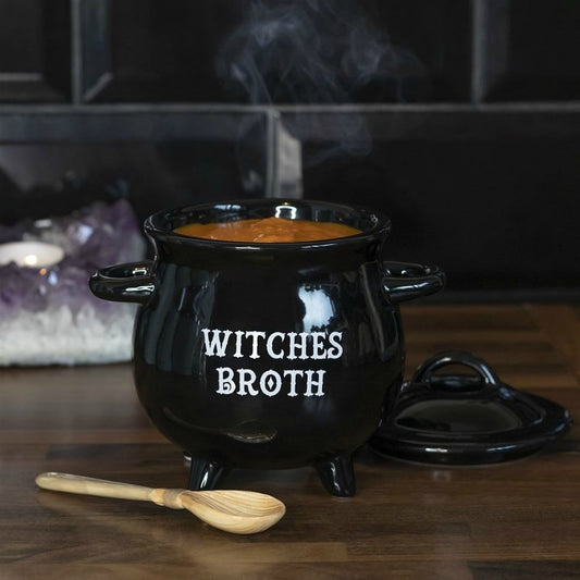 This adorable Witches Broth Cauldron Soup Bowl is the perfect companion to our bestselling Witches Brew Cauldron Mug, the Cauldron Cruet Set and the Cauldron Egg Cup & Broom Spoon. With a removable lid and matching witches broom spoon, this soup bowl will become a customer favourite. Part of the popular Black Magic Collection  Do not microwave Dishwasher safe Size: H: 14cm x W: 14cm x D: 11cm Material: Ceramic