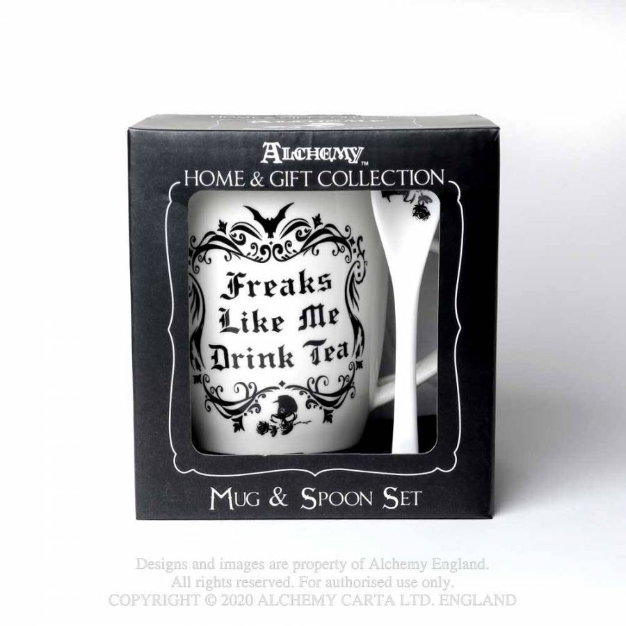 Mug and Spoon Set 'Freaks Like Me Drink Tea' by Alchemy