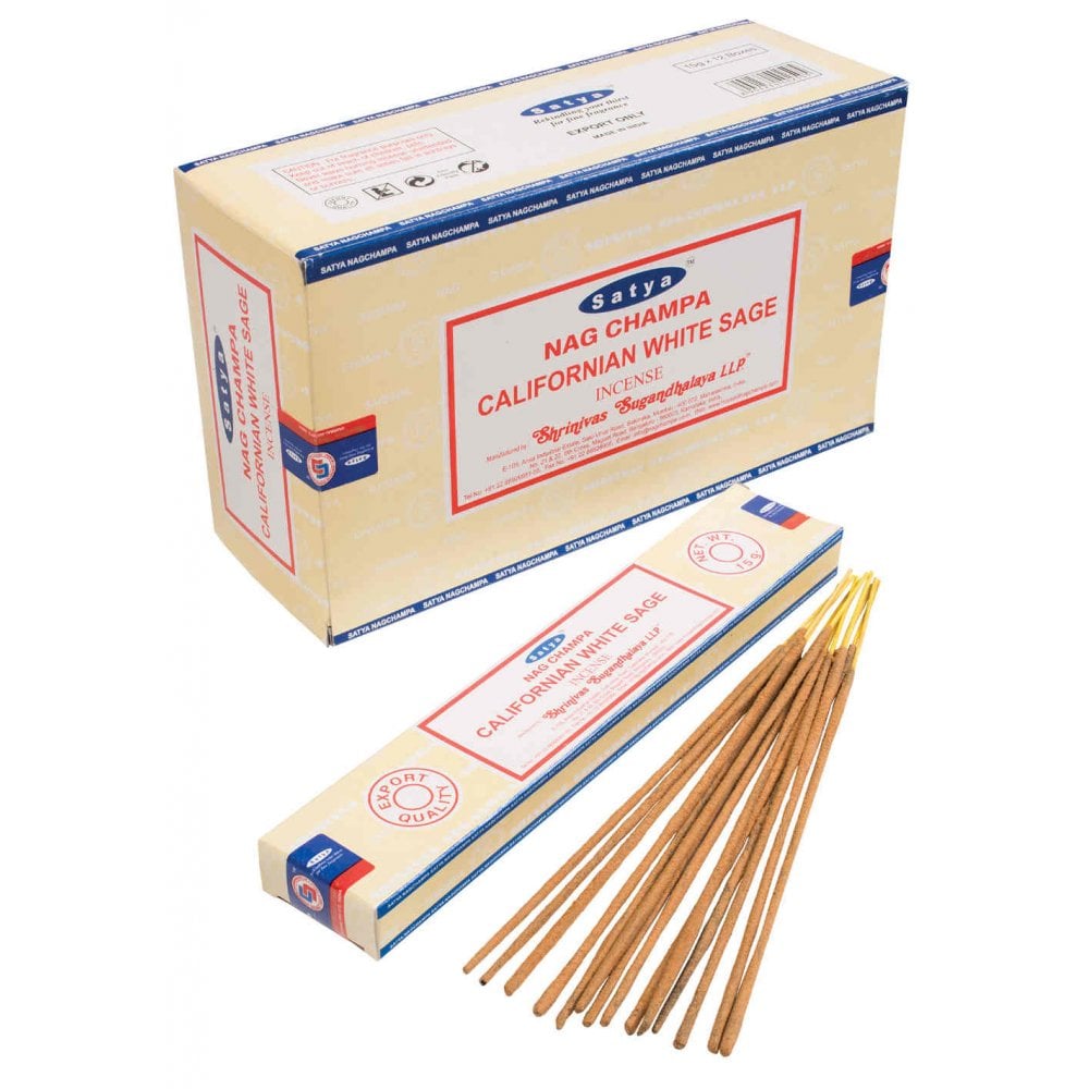 Satya California White Sage Incense Sticks. Each incense stick it individually hand rolled in the high quality oils so each sticks can vary slightly in its thickness. Sold as one pack at 15g which consist of approximately 12-15 sticks. Californian White Sage Incense are made with the finest ingredients in ancient crafted ways. The rich white sage soothes and calms with a long rich scent. Available as 1 pack